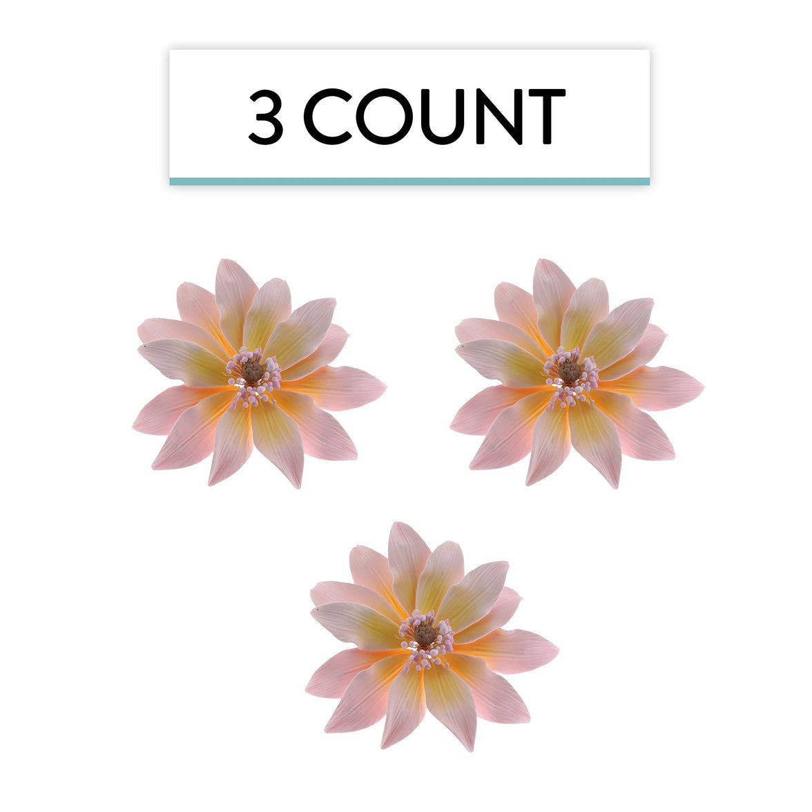 Tranquil Water Flowers, Decorative Sugar Cake Flowers by Global Sugar Art, 3 Count, Pink