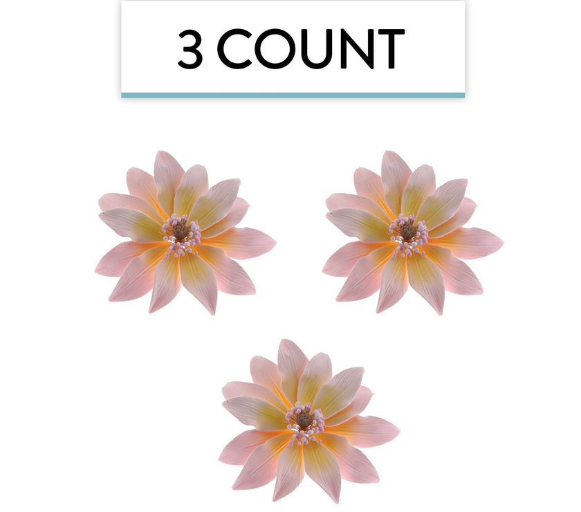Tranquil Water Flowers, Decorative Sugar Cake Flowers by Global Sugar Art, 3 Count, Pink
