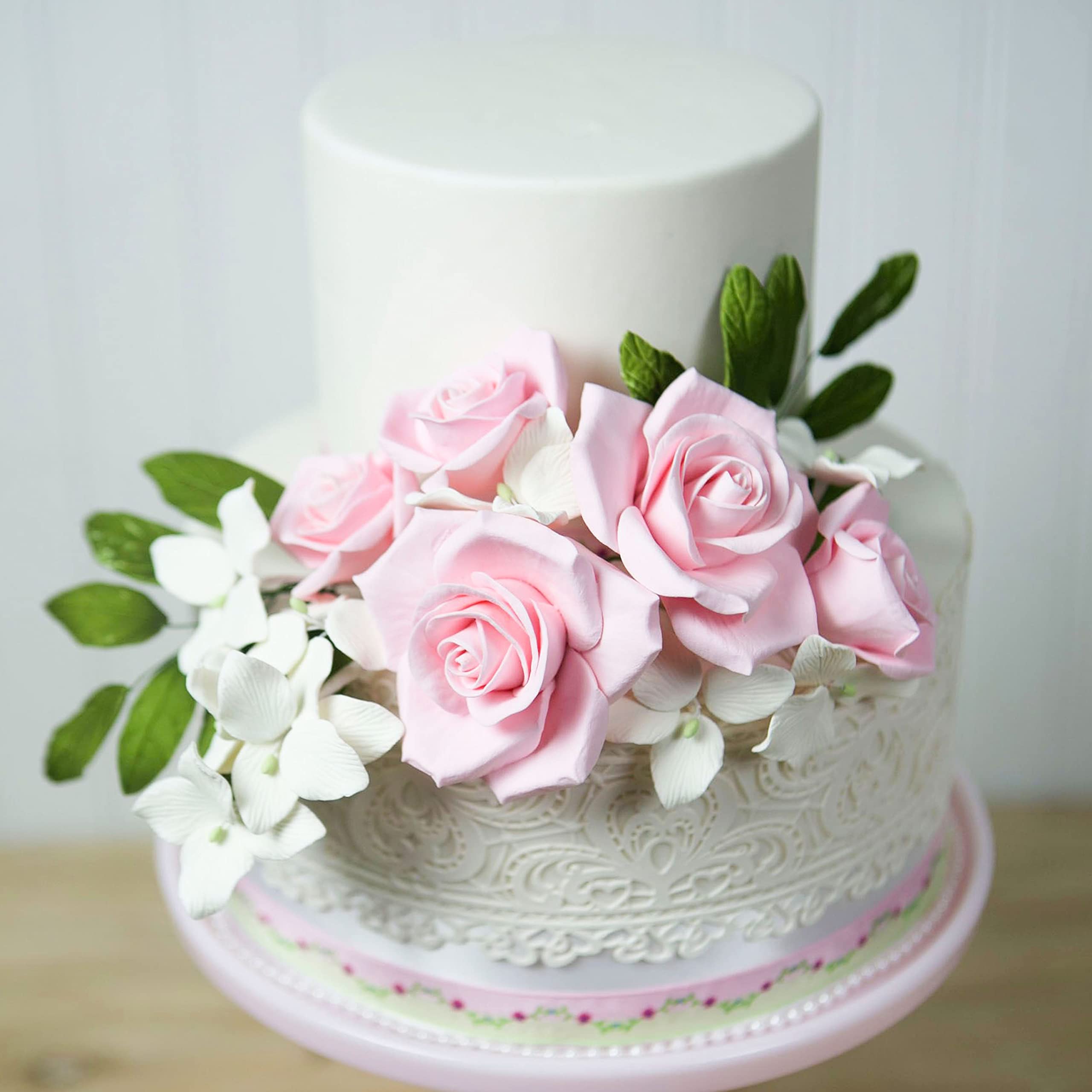 Peace Rose Sugar Flowers for Cake Decorating, by Global Sugar Art, Large, Pink