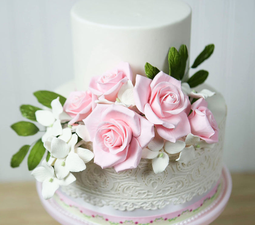 Peace Rose Sugar Flowers for Cake Decorating, by Global Sugar Art, Large, Pink
