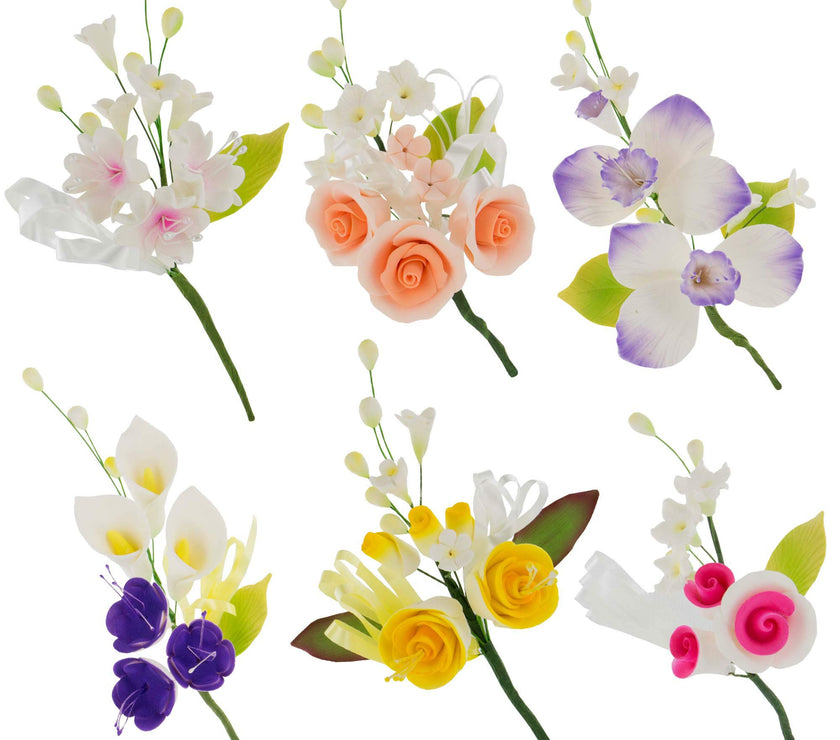 Assorted Sugar Cake Flower Sprays, Pastel Lily & Rose Mix, by Global Sugar Art, 6 Count