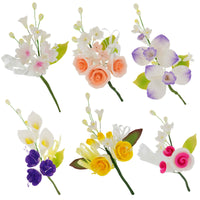 Assorted Sugar Cake Flower Sprays, Pastel Lily & Rose Mix, by Global Sugar Art, 6 Count
