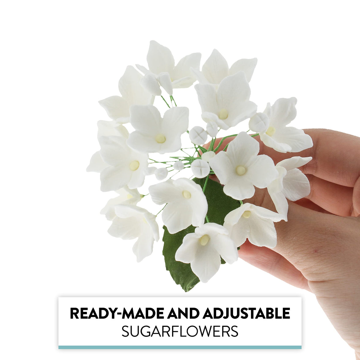 Hydrangea Blossoms Sprays, Sugar Cake Flowers by Global Sugar Art, 4 Count, White