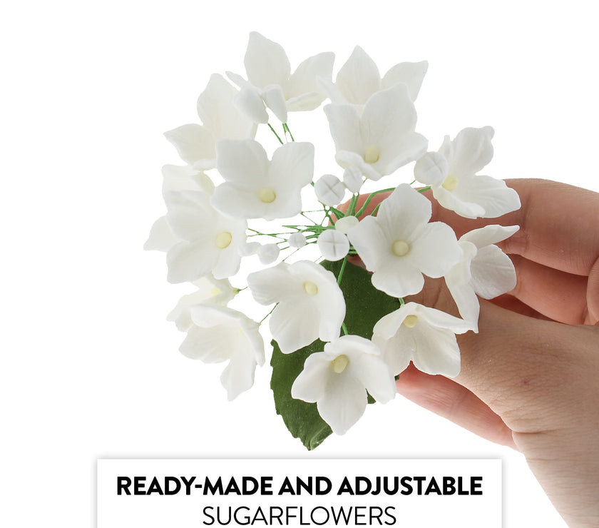 Hydrangea Blossoms Sprays, Sugar Cake Flowers by Global Sugar Art, 4 Count, White
