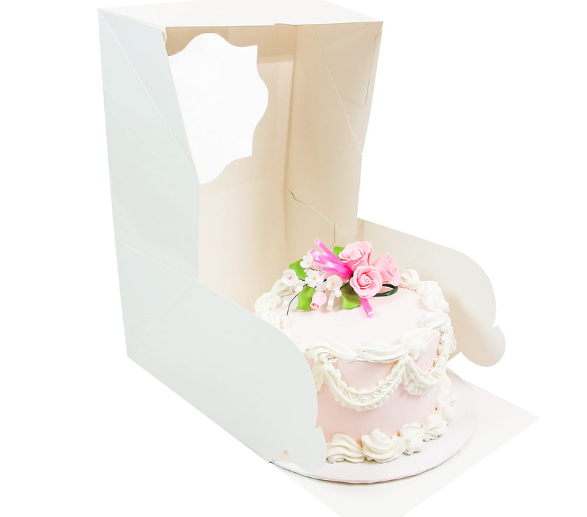 Global Sugar Art Auto-Popup Deep Square Cake Box with Window, 8 x 8 x 5 Inches