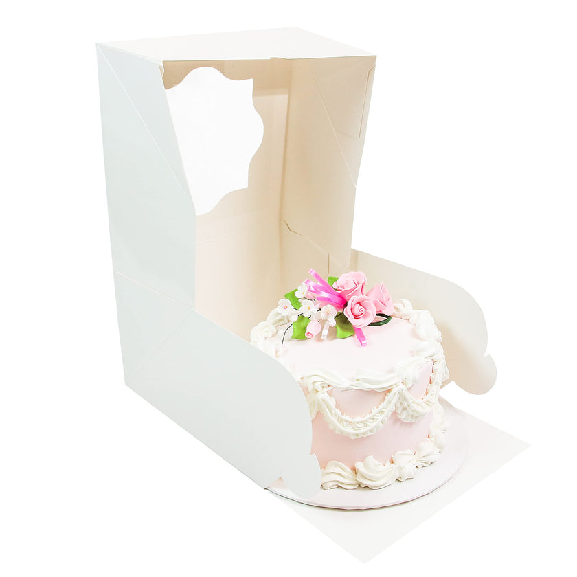 Global Sugar Art Auto-Popup Deep Square Cake Box with Window, 8 x 8 x 5 Inches