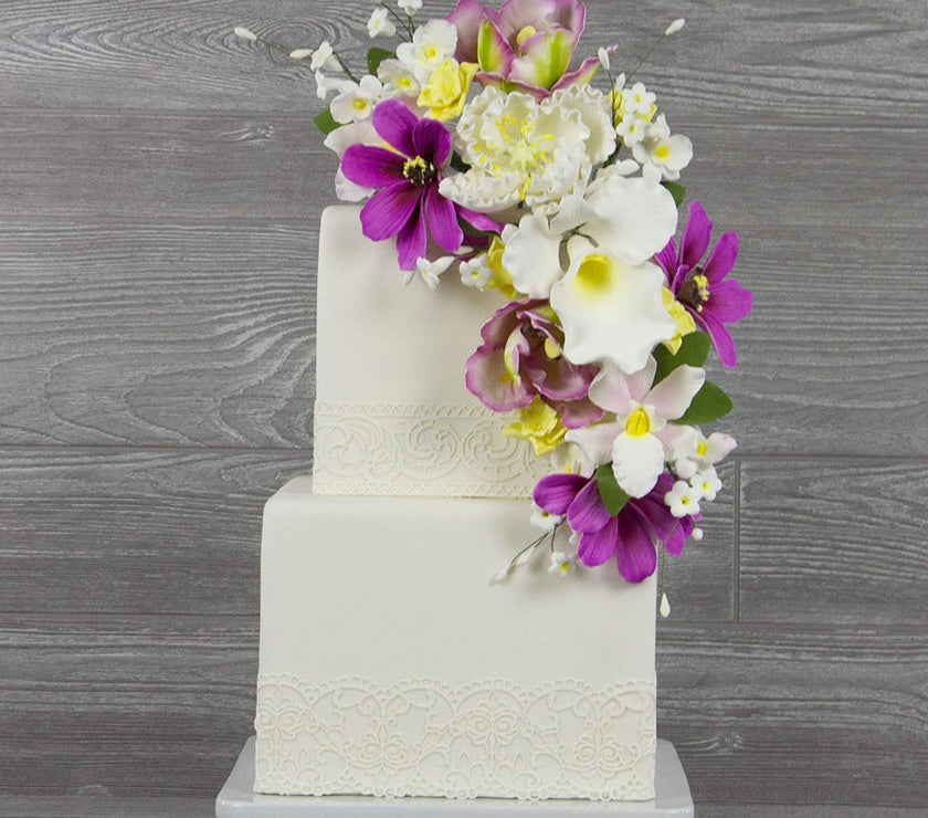 Orchid Sugar Cake Flower Sprays, White Cymbidium Orchid Spray, by Global Sugar Art