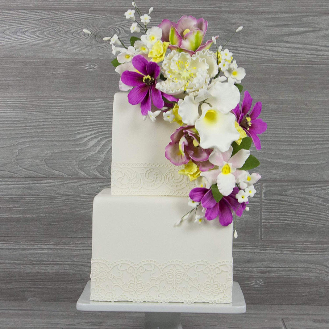 Orchid Sugar Cake Flower Sprays, White Cymbidium Orchid Spray, by Global Sugar Art