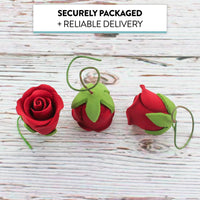 Classic Tea Rose Sugar Cake Flowers, by Global Sugar Art, Wired, Red with Green Calyx, Small