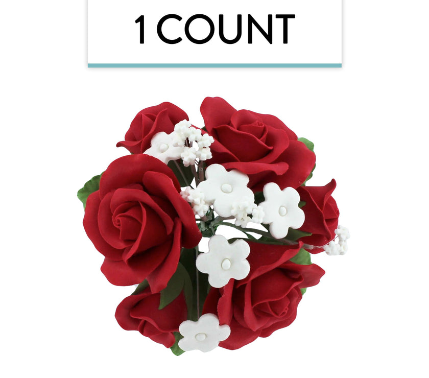 Rose Bouquet Cake Decoration, Elegant Garden Rose Cake Topper, by Global Sugar Art, Red