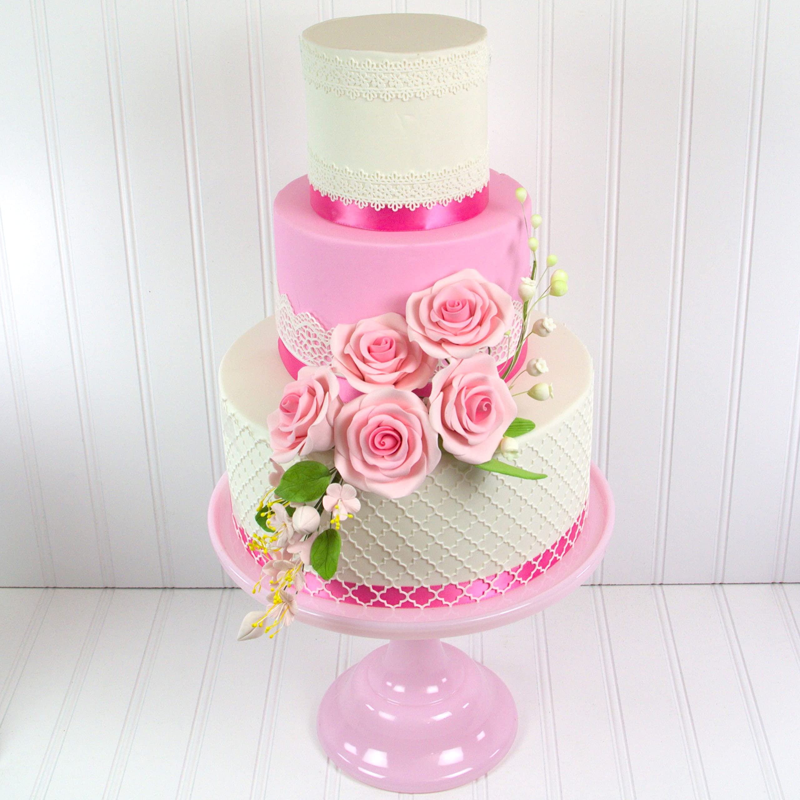 Shrub Rose Sugar Flowers for Cakes, by Global Sugar Art, Large, Pink