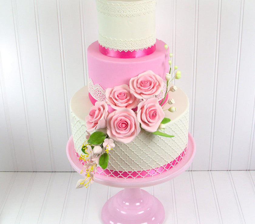 Shrub Rose Sugar Flowers for Cakes, by Global Sugar Art, Large, Pink