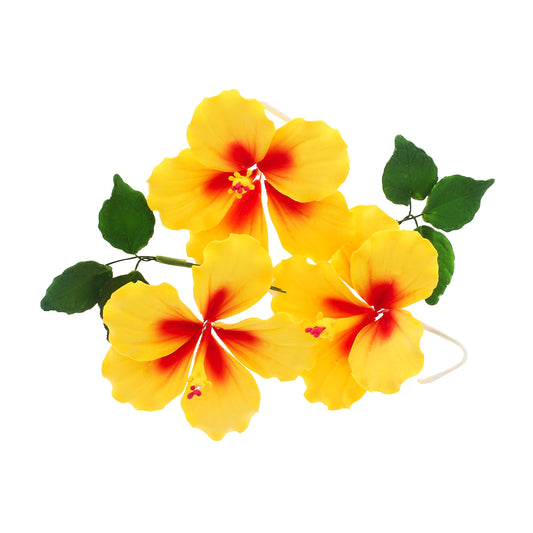 Yellow and Red Hibiscus, 3 Count with Leaves