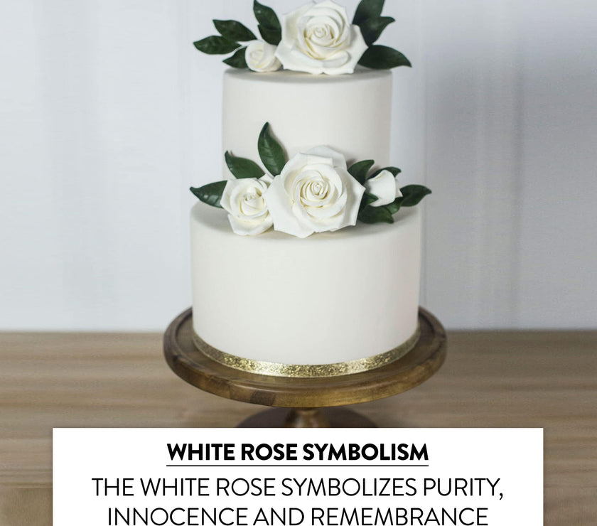 Peace Rose Sugar Flowers with Leaves, Cake Decorating Kit, by Global Sugar Art, Medium, White
