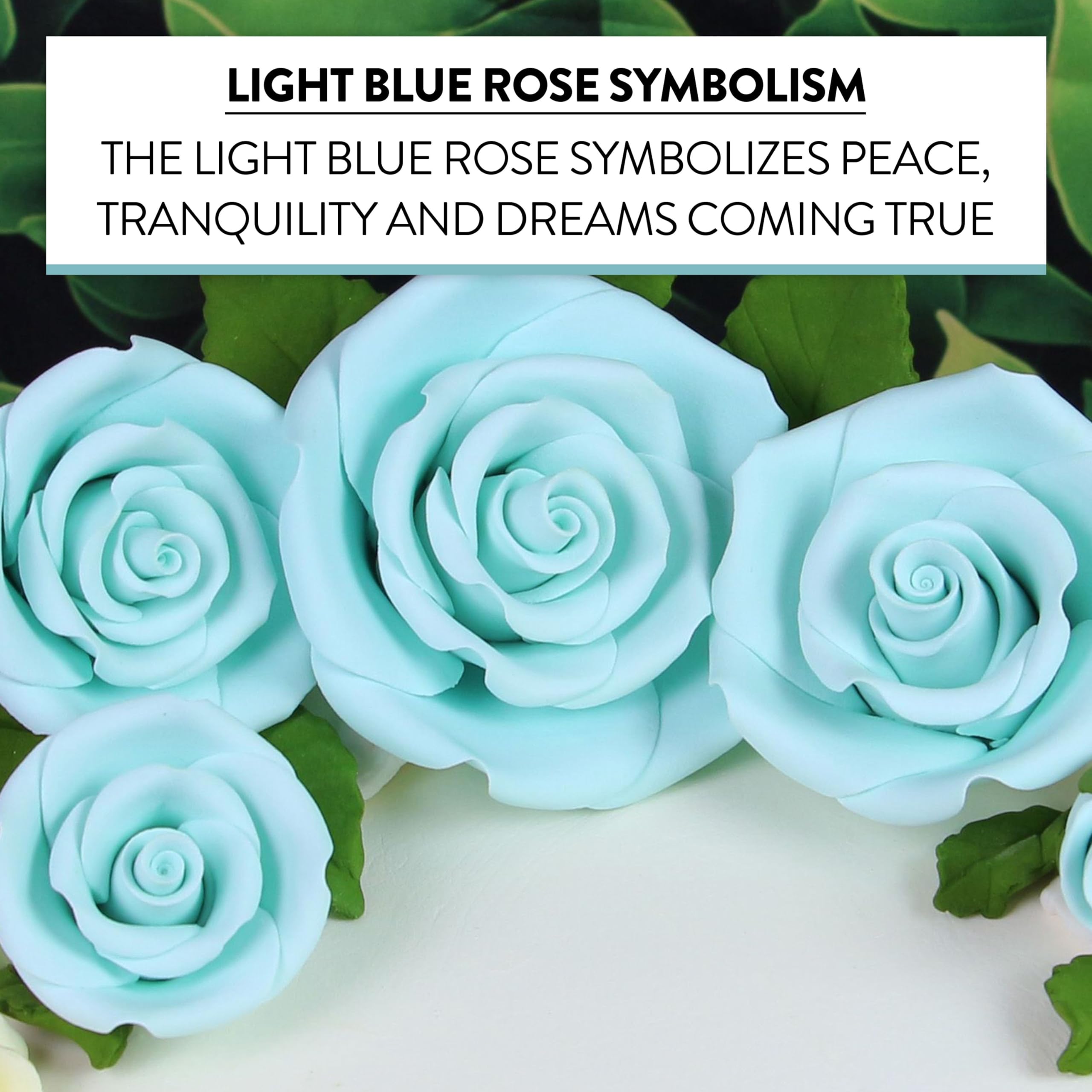 Exquisite Rose & Leaf Kit, Sugar Cake Flowers by Global Sugar Art, Baby Blue Roses with Leaves, 15-Piece Set