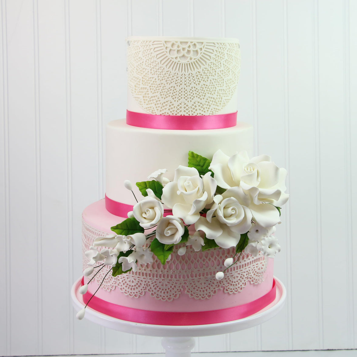 Wedding Cake Spray, Premium Rose Spray by Global Sugar Art, Large, White, 1 Count