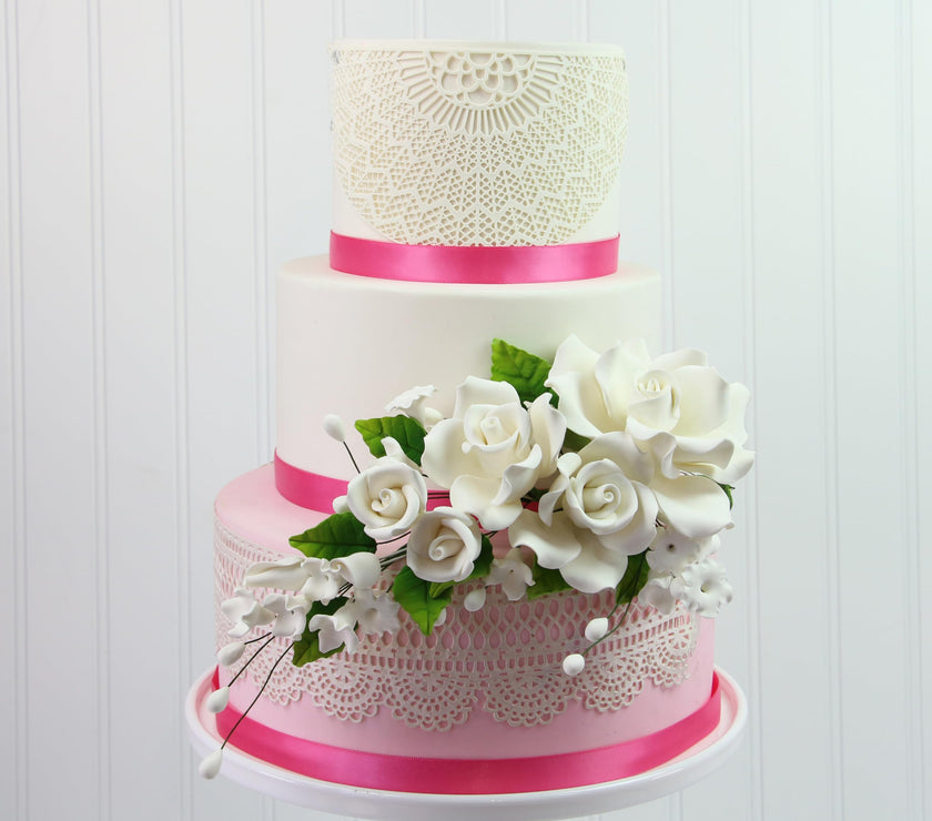Wedding Cake Spray, Premium Rose Spray by Global Sugar Art, Large, White, 1 Count