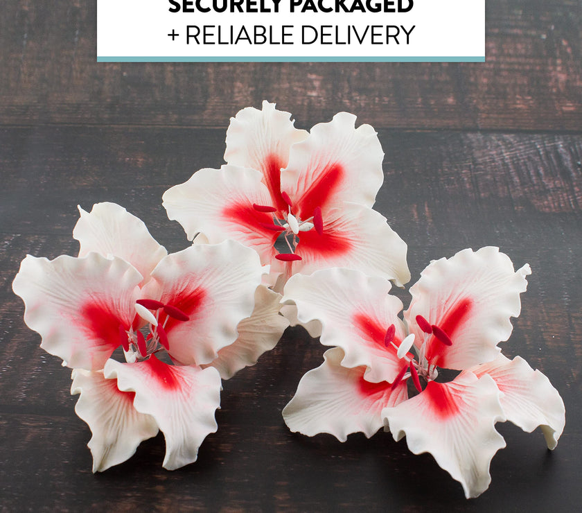Rubrum Lily Cake Topper, Sugar Flower Lilies by Global Sugar Art, Red and White, 3 Count