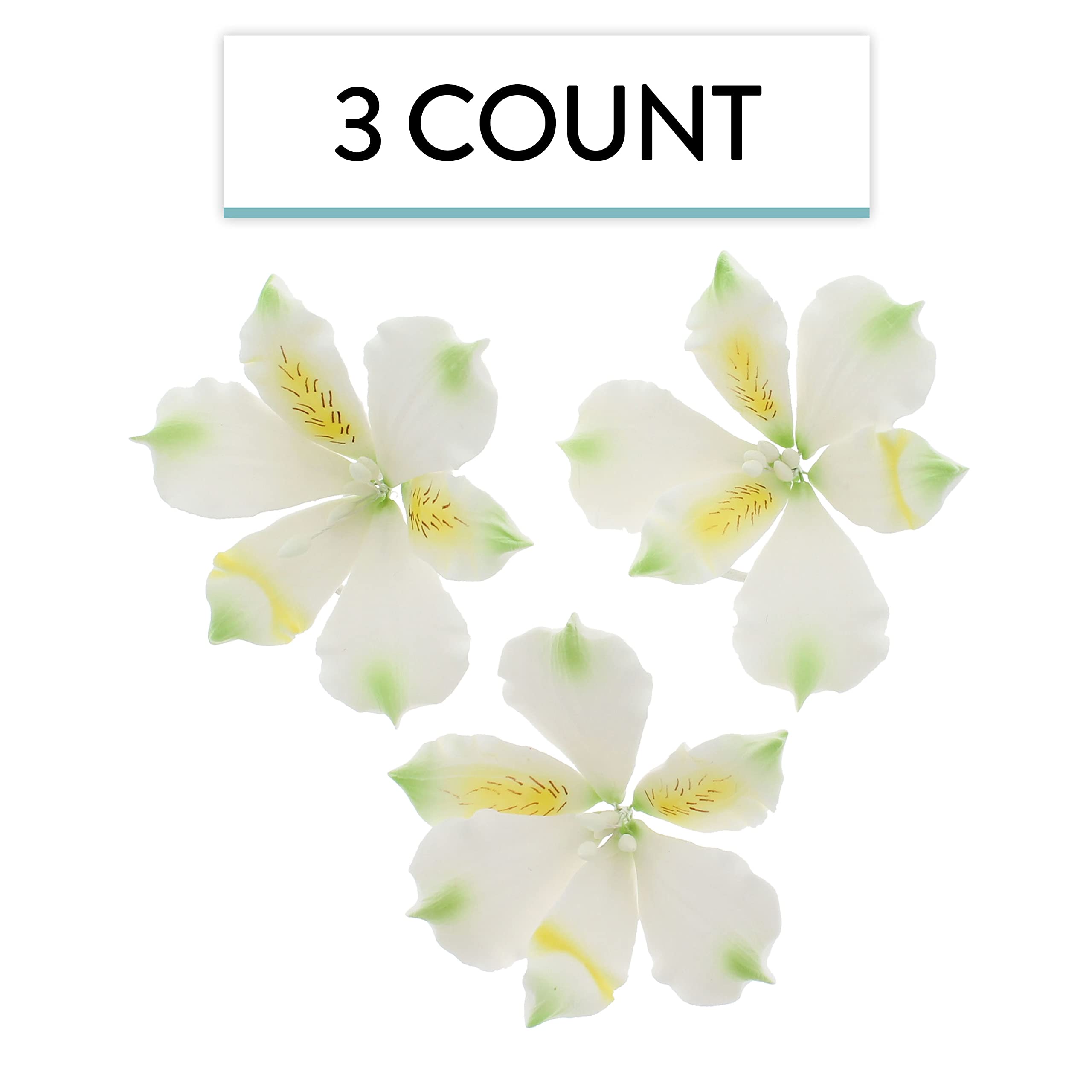 Global Sugar Art White Alstroemeria Sugar Cake Flowers by Chef Alan Tetreault, 3 Count