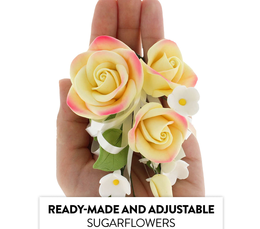 Petite Rose Spray, Sugar Flower Spray for Cakes, by Global Sugar Art, Yellow 3 Count