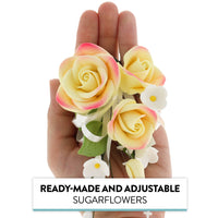 Petite Rose Spray, Sugar Flower Spray for Cakes, by Global Sugar Art, Yellow 3 Count