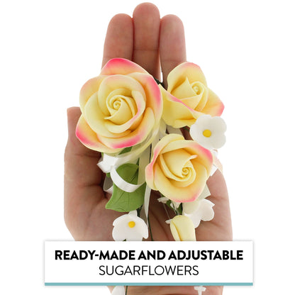 Yellow Petite Rose Spray with Ribbon, 2 Count