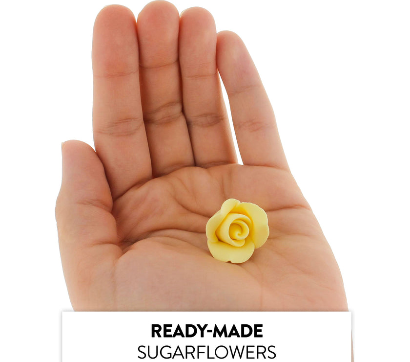 Tiny Rose Sugar Flowers, Edible Cupcake Toppers, Extra Small, by Global Sugar Art, Yellow