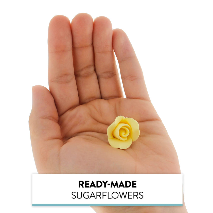 Tiny Rose Sugar Flowers, Edible Cupcake Toppers, Extra Small, by Global Sugar Art, Yellow