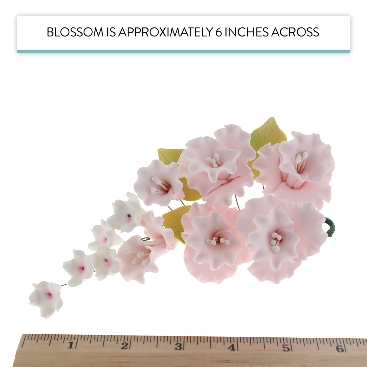 Flower Blossom Spray, Gum Paste Sugar Flowers for Cake Decorating, White Cherry Blossoms with Leaves