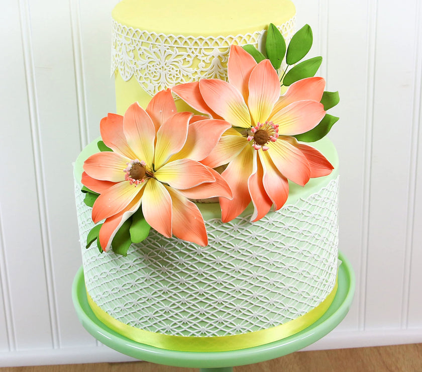 Tranquil Water Flowers, Decorative Sugar Cake Flowers by Global Sugar Art, 3 Count, Peach