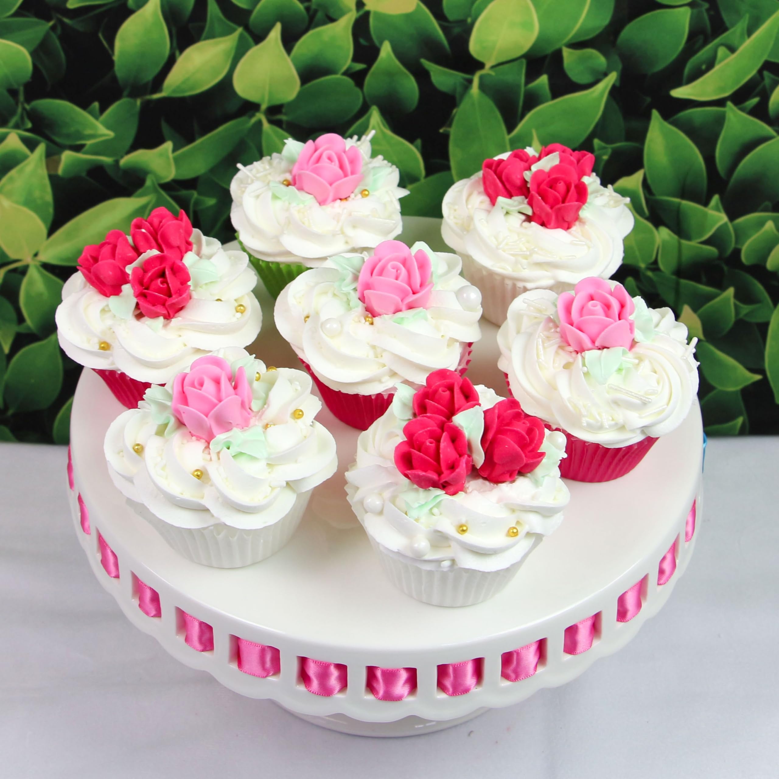 Edible Royal Icing Roses, Two Dozen Roses for Cupcake Decorating, by Global Sugar Art, Pink and Red Rose Set