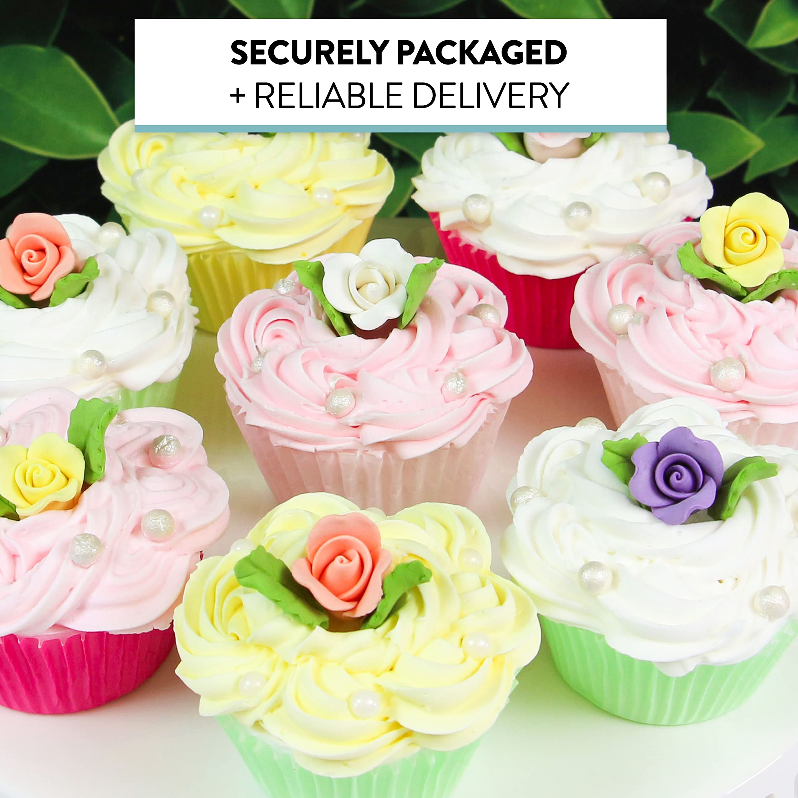 Roses & Leaves Gum Paste Cake Flowers 30 Count Sugar Flowers by Global Sugar Art