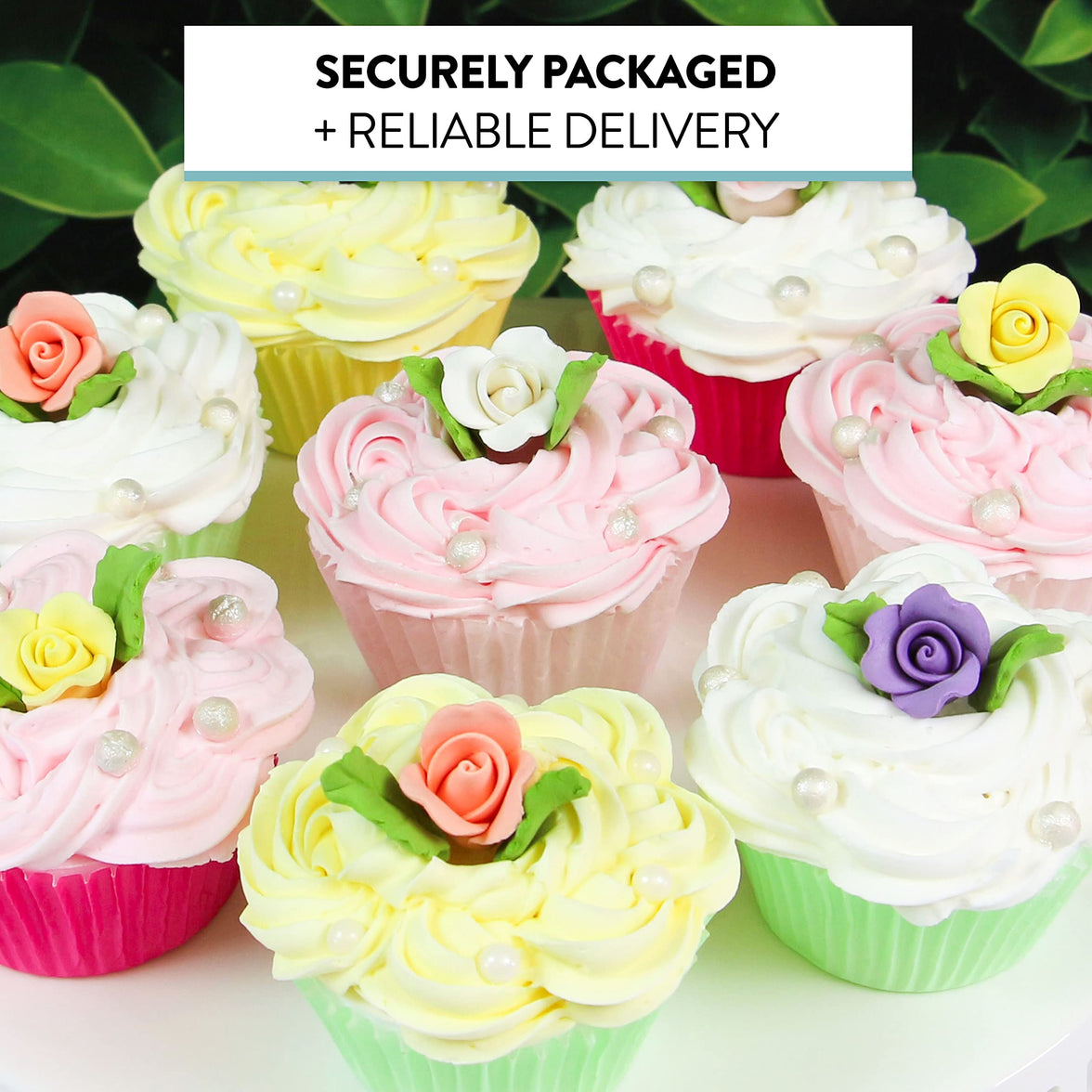 Roses & Leaves Gum Paste Cake Flowers 30 Count Sugar Flowers by Global Sugar Art