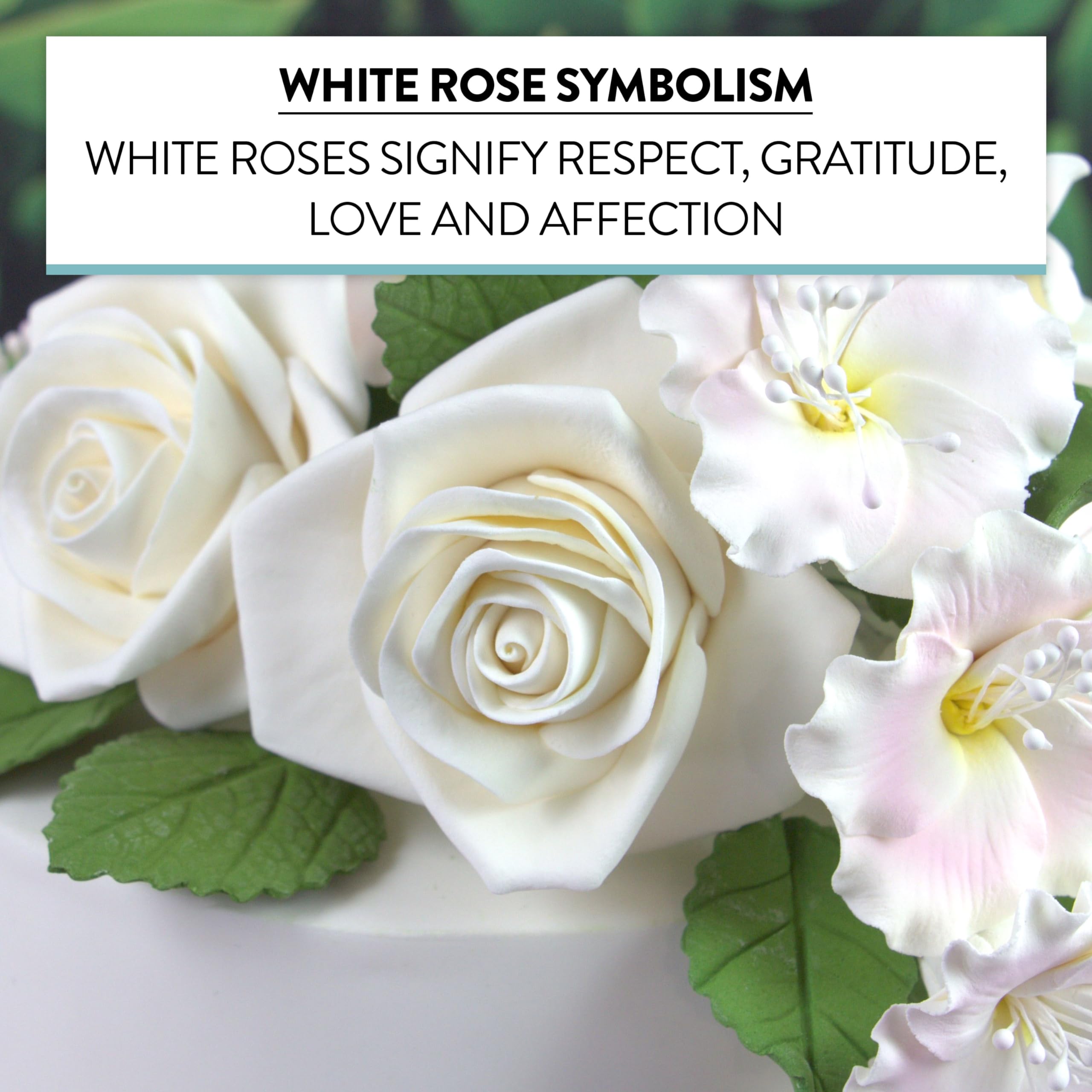 Peace Rose Sugar Flowers for Cake Decorating, by Global Sugar Art, Large, White