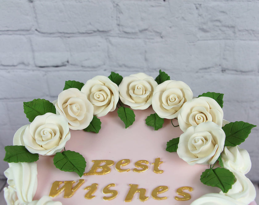 Deluxe White Roses for Cake Decorating, Premium Unwired Sugar Flowers by Global Sugar Art, White, Medium