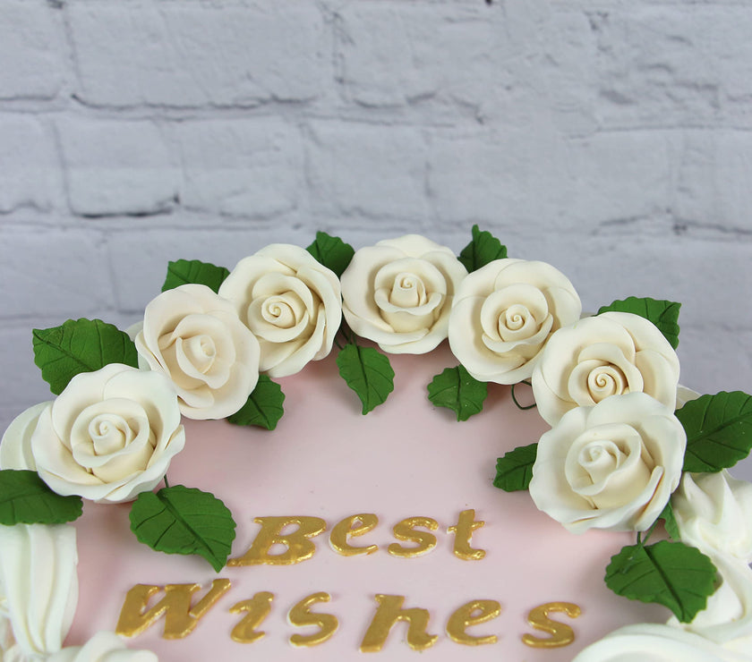 Deluxe White Roses for Cake Decorating, Premium Unwired Sugar Flowers by Global Sugar Art, White, Medium