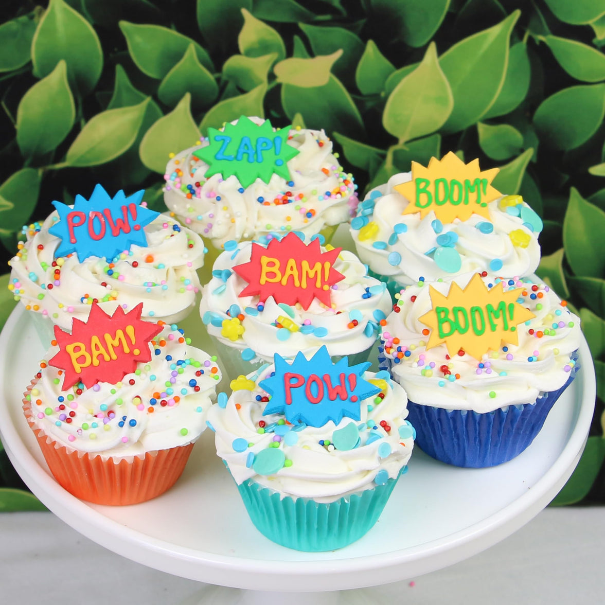 Super Power Comic Book Action Words, Edible Kosher Royal Icing Decorations for Cakes, Cupcakes and Cookies, by Global Sugar Art, 24 Count