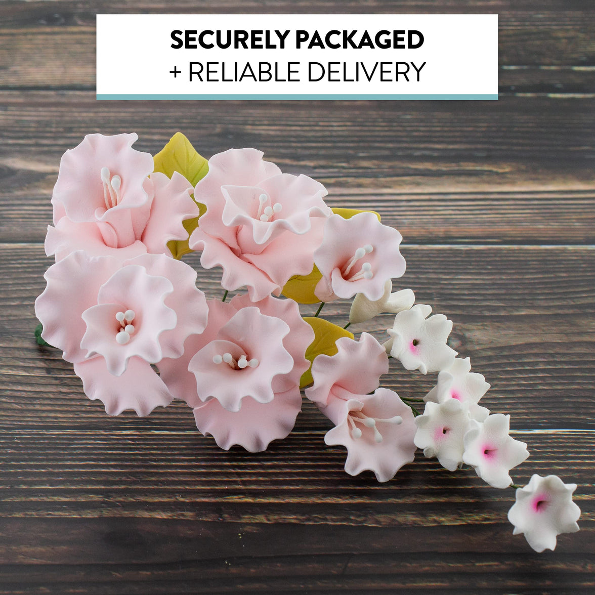 Flower Blossom Spray, Gum Paste Sugar Flowers for Cake Decorating, White Cherry Blossoms with Leaves