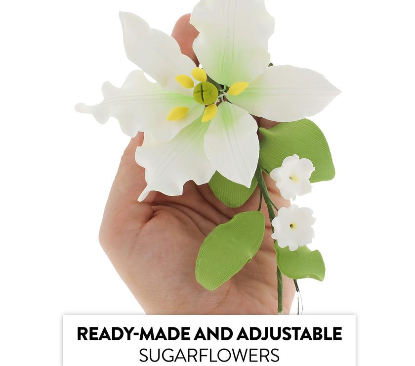 Sugar Lilies, Lily Flower Sprays, Cake Toppers by Global Sugar Art, White Casablanca Easter Lily Spray