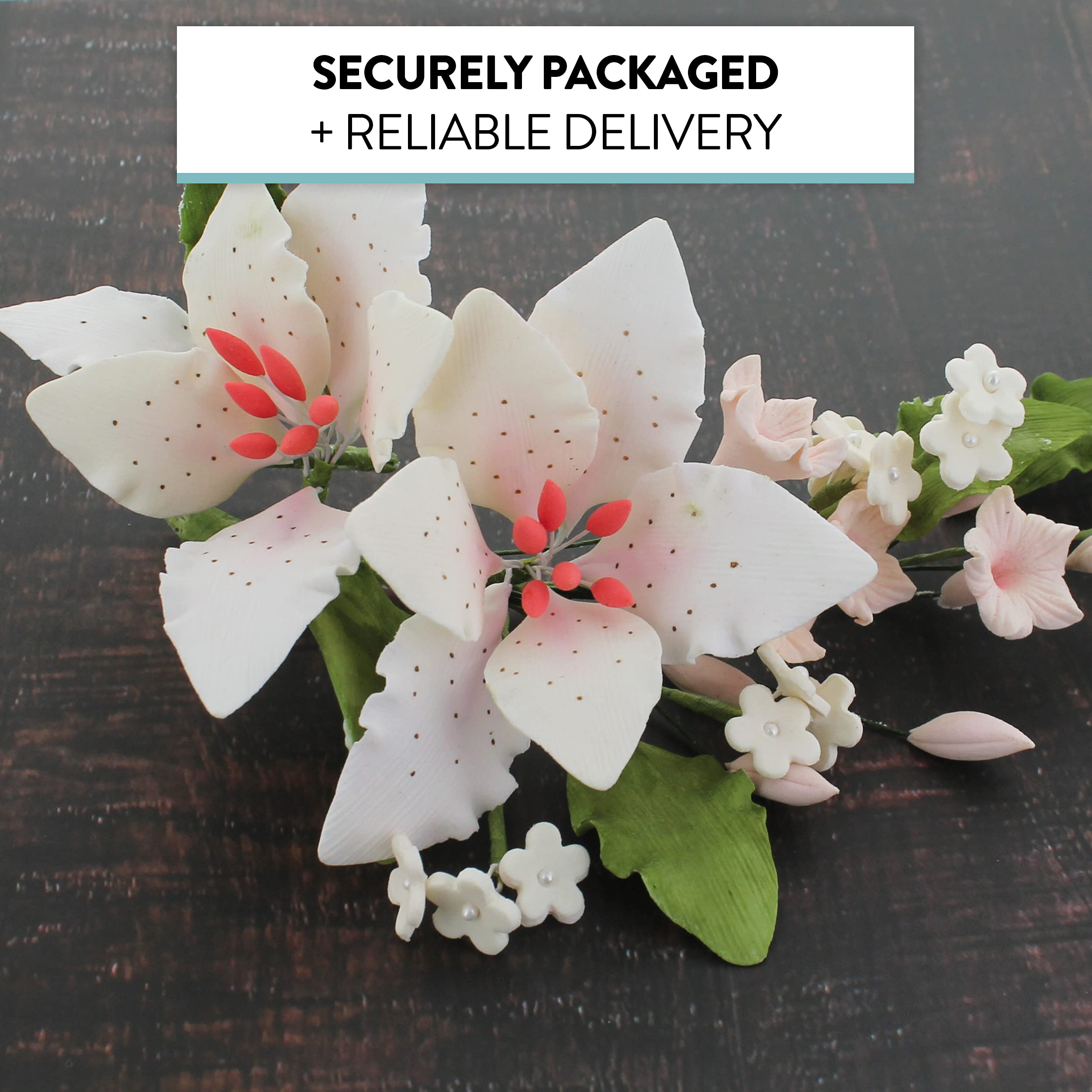 Sugar Lilies, Lily Flower Sprays, Cake Toppers by Global Sugar Art, Pink Double Rubrum Lily Spray