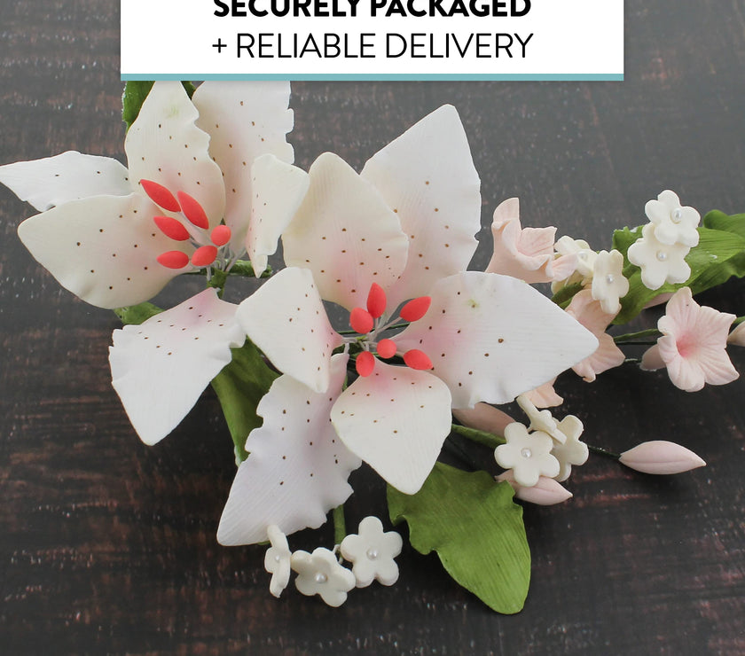Sugar Lilies, Lily Flower Sprays, Cake Toppers by Global Sugar Art, Pink Double Rubrum Lily Spray
