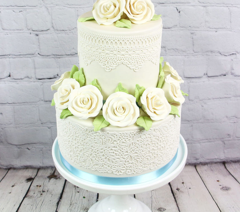 Deluxe White Roses for Cake Decorating, Premium Unwired Sugar Flowers by Global Sugar Art, White, Large