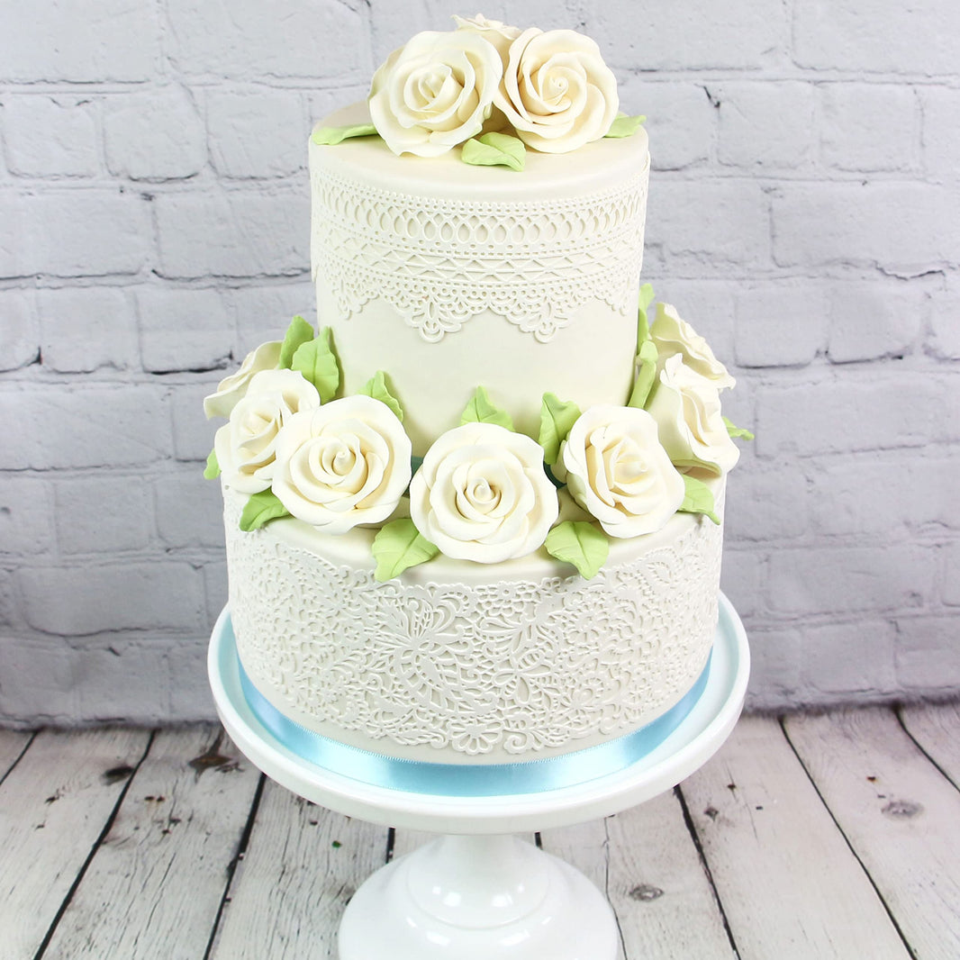 Deluxe White Roses for Cake Decorating, Premium Unwired Sugar Flowers by Global Sugar Art, White, Large
