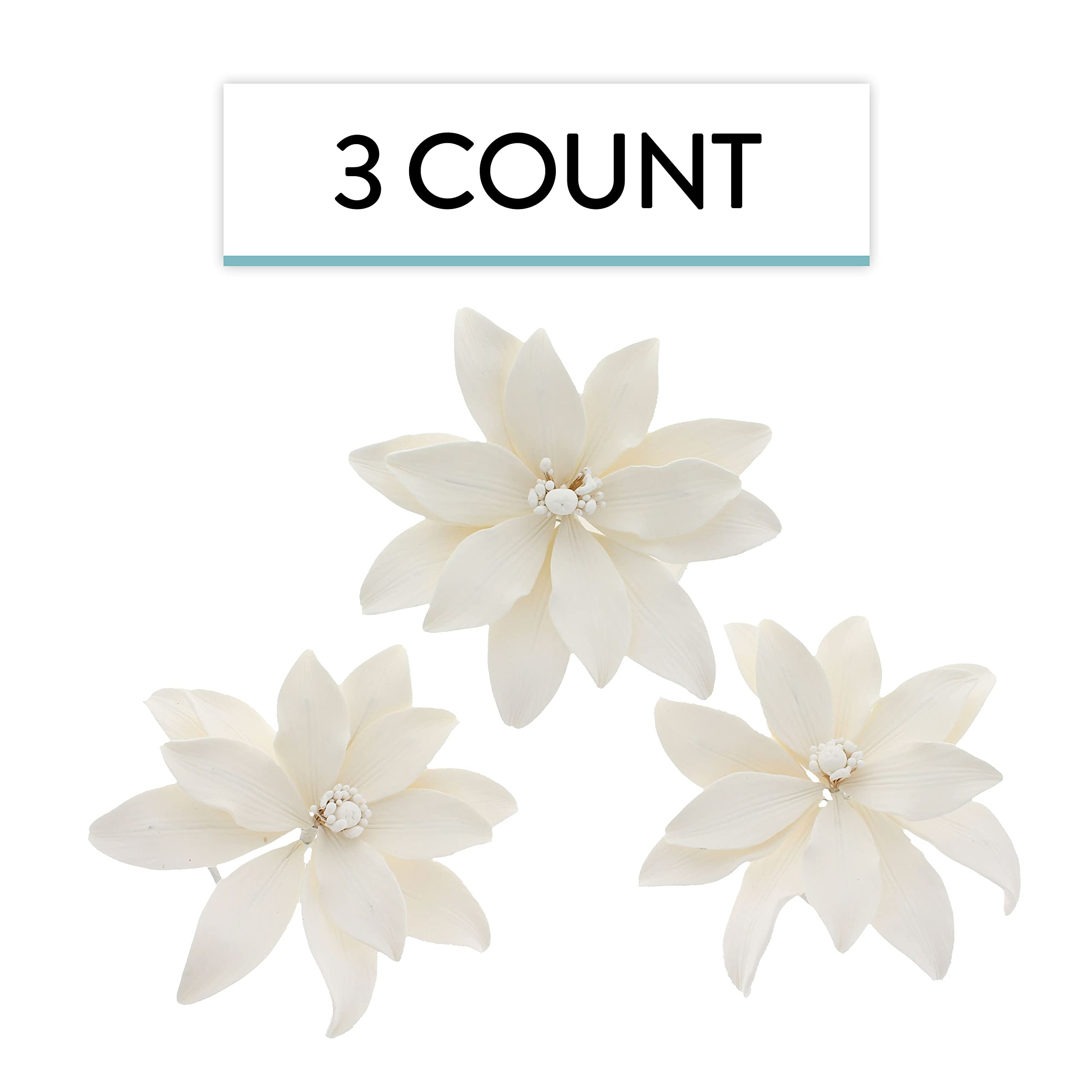 Tranquil Water Flowers, Decorative Sugar Cake Flowers by Global Sugar Art, 3 Count, White