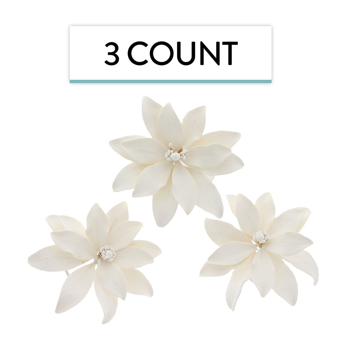 Tranquil Water Flowers, Decorative Sugar Cake Flowers by Global Sugar Art, 3 Count, White