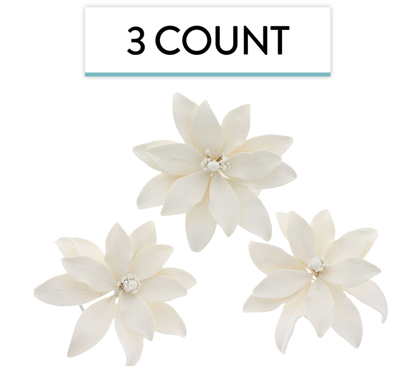 Tranquil Water Flowers, Decorative Sugar Cake Flowers by Global Sugar Art, 3 Count, White