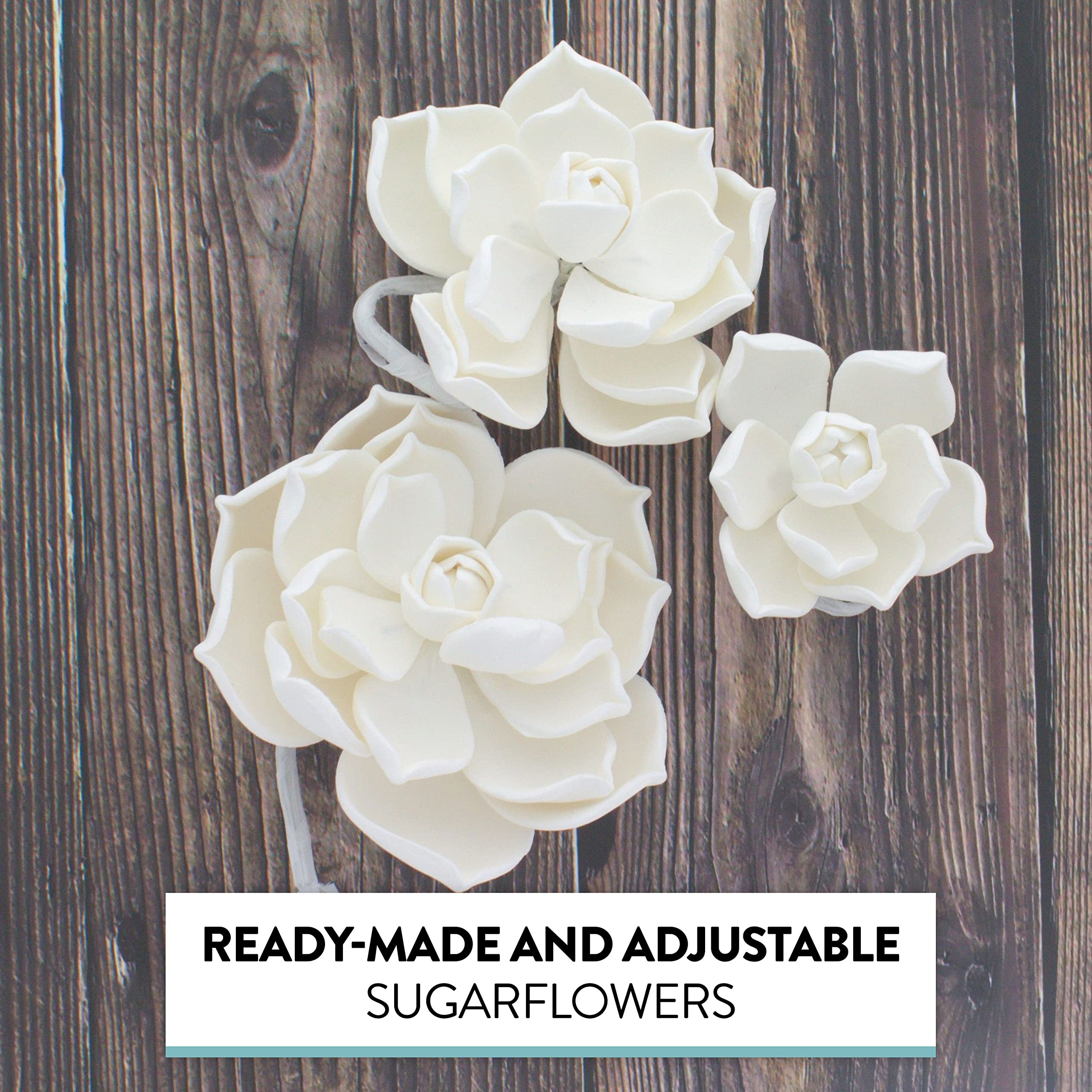 Global Sugar Art Succulent Parva Sugar Cake Flowers, White Assortment, 3 Count by Chef Alan Tetreault