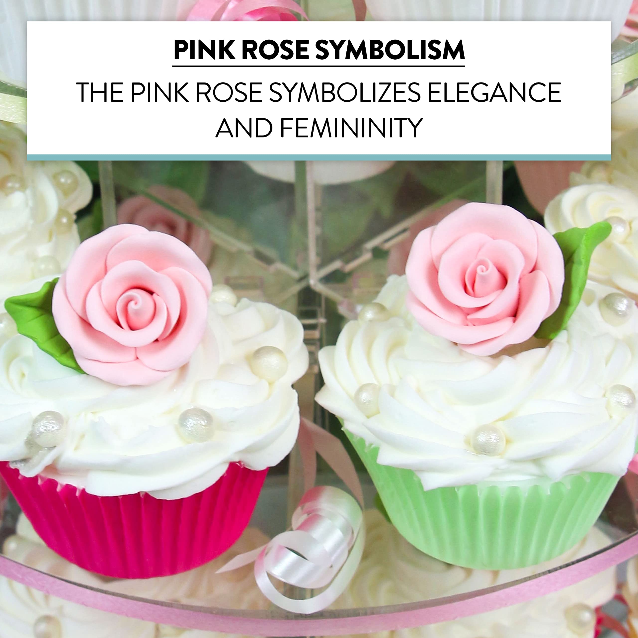 Premium Edible Roses with Leaves, Edible Sugar Cake & Cupcake Flower Kit, by Global Sugar Art, Pink