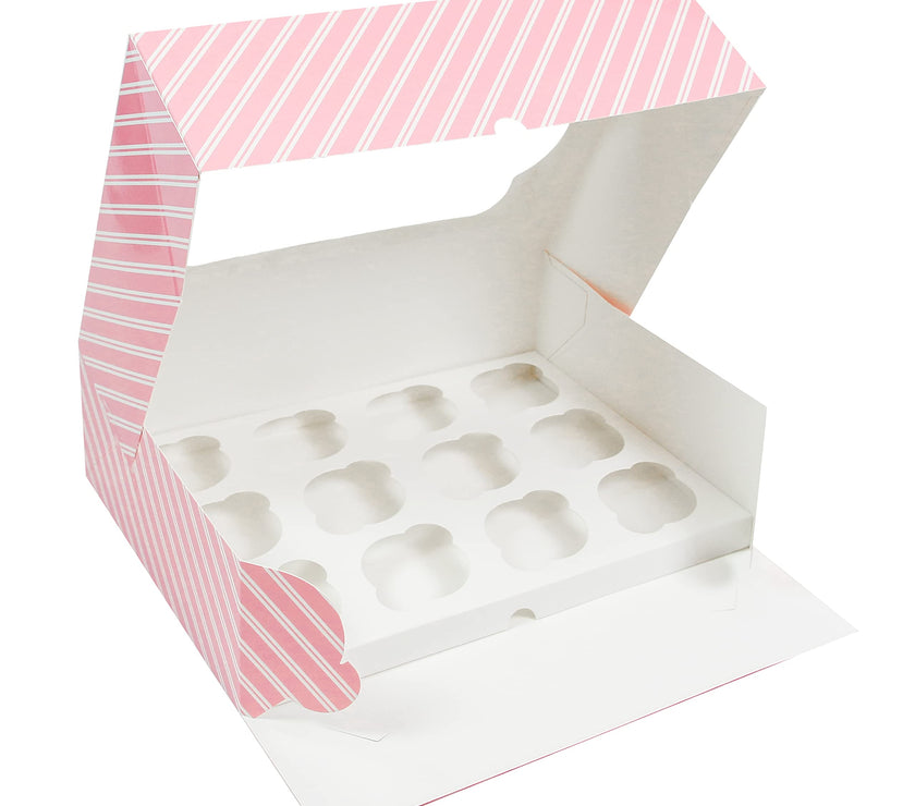 Global Sugar Art Quarter Sheet Cake & Cupcake Box with Window and Cupcake Insert, Auto-Popup, 14 x 10 x 4 Inches, 5 Count