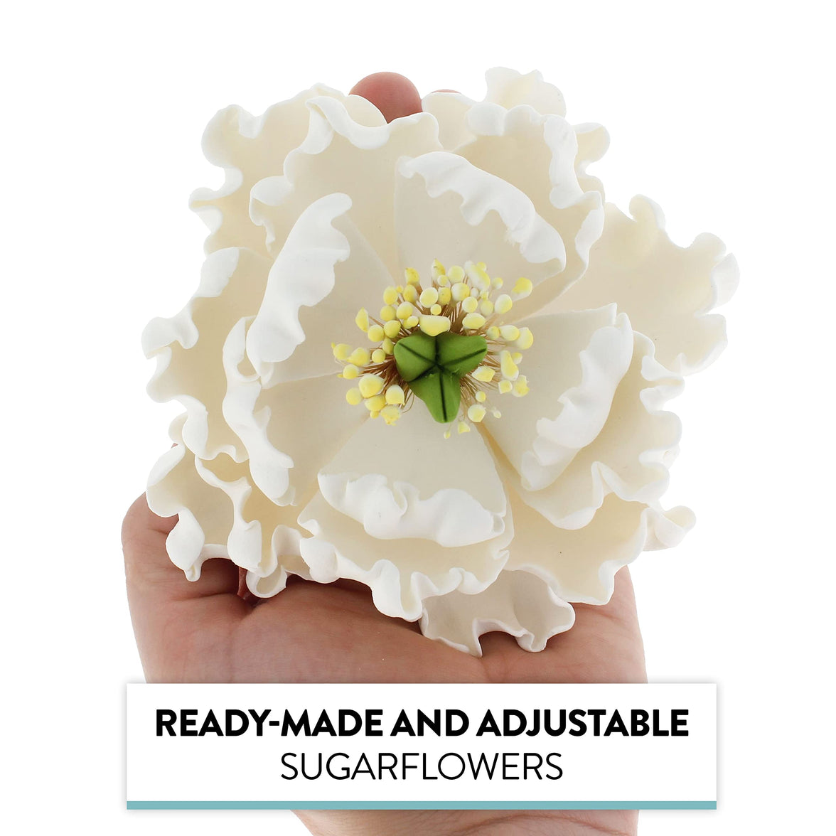 Peony Sugar Flower Decoration for Cakes, by Global Sugar Art, White Bloom